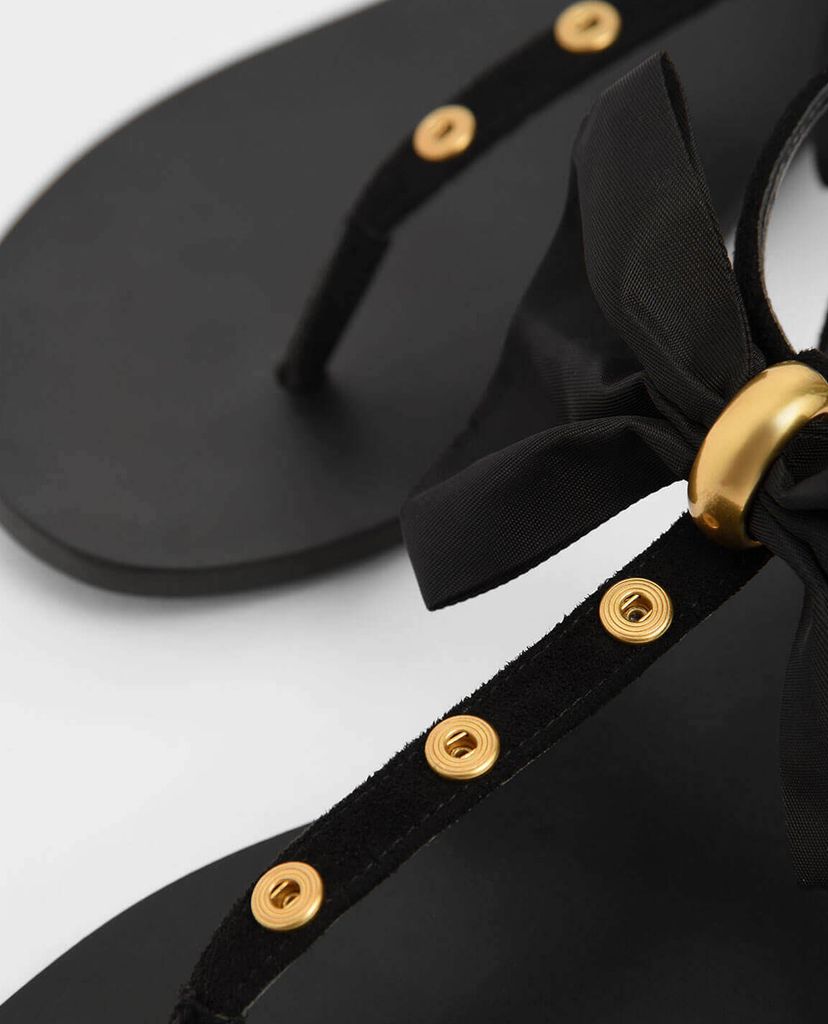 CHARLES & KEITH - Giày sandal Textured Oversized Bow Studded Thong