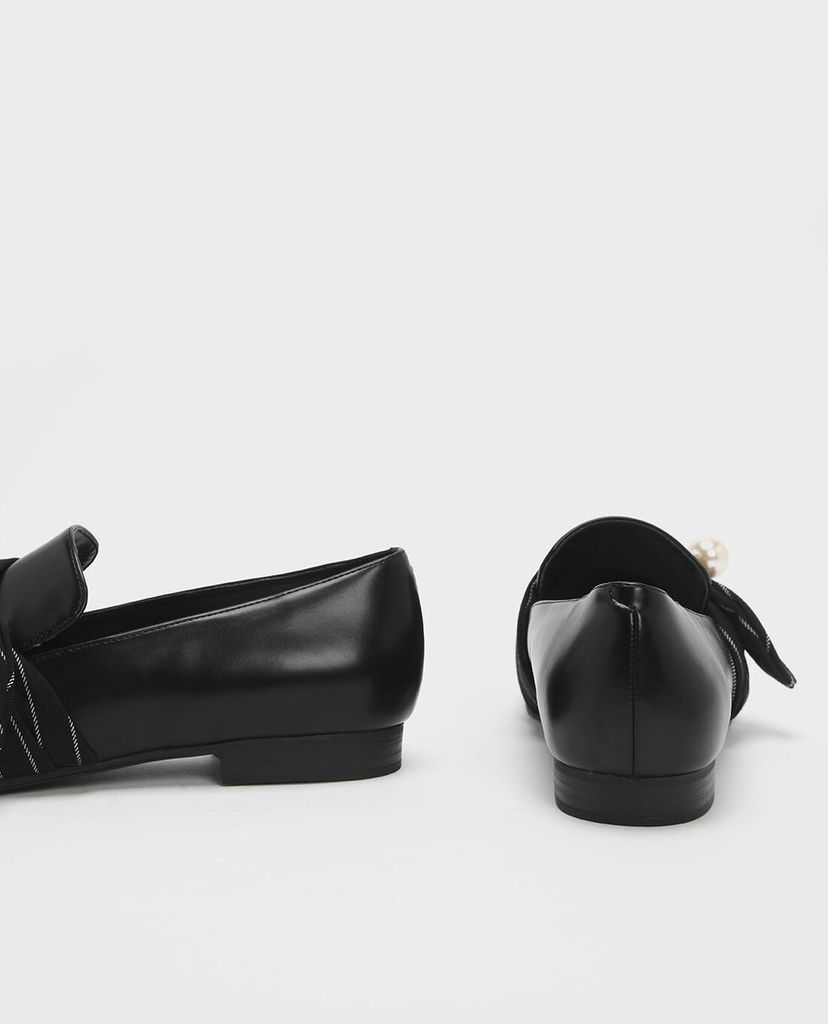 CHARLES & KEITH - Giày đế bệt đính nơ Embellished Pinstripe Ruched