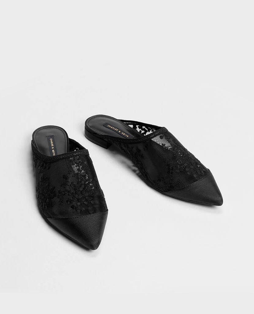 CHARLES & KEITH - Giày đế bệt nữ mũi nhọn Floral Embroidery
