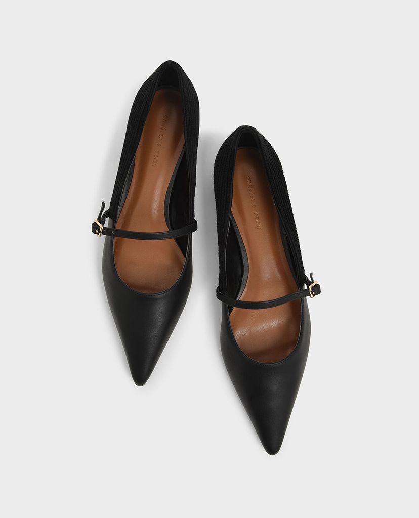 CHARLES & KEITH - Giày đế bệt nữ mũi nhọn Corduroy Mary Jane Flats