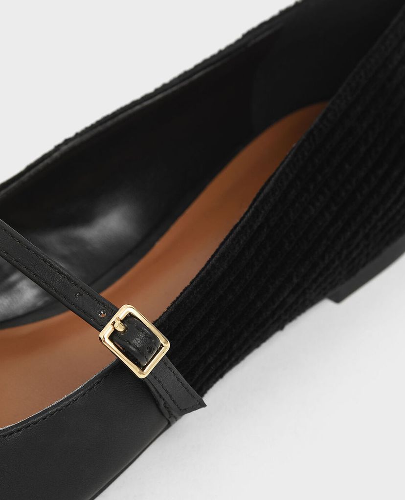 CHARLES & KEITH - Giày đế bệt nữ mũi nhọn Corduroy Mary Jane Flats