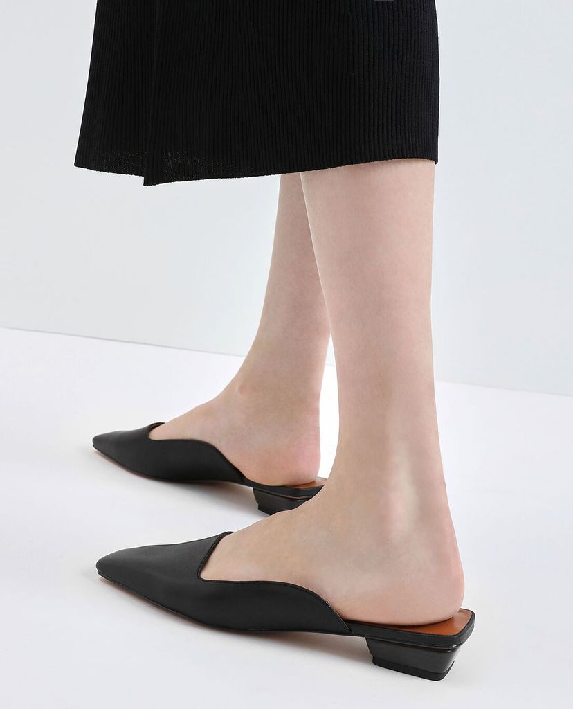 CHARLES & KEITH - Giày đế bệt Square Toe Stacked Heel Mules