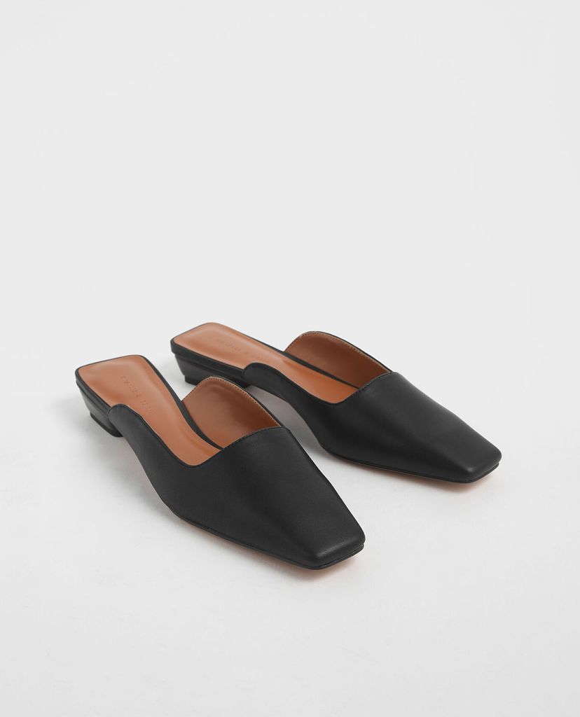 CHARLES & KEITH - Giày đế bệt Square Toe Stacked Heel Mules