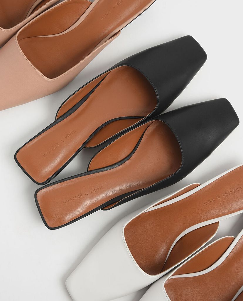 CHARLES & KEITH - Giày đế bệt Square Toe Stacked Heel Mules