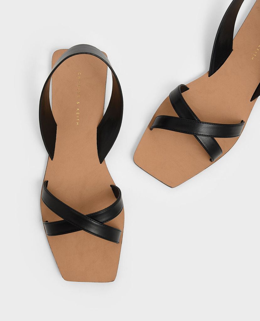 CHARLES & KEITH - Giày sandal Criss Cross Square Toe Slingback Flats