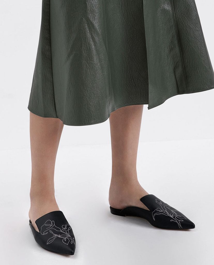 CHARLES & KEITH - Giày đế bệt Floral Embroidered Pointed Toe