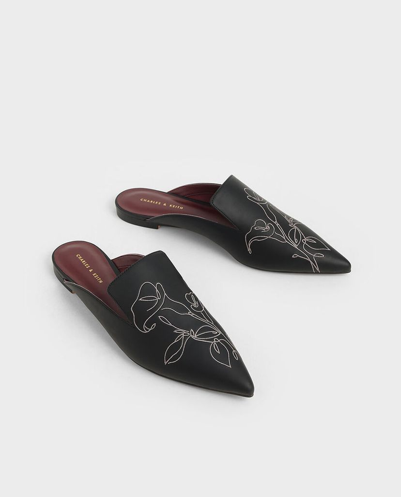 CHARLES & KEITH - Giày đế bệt Floral Embroidered Pointed Toe