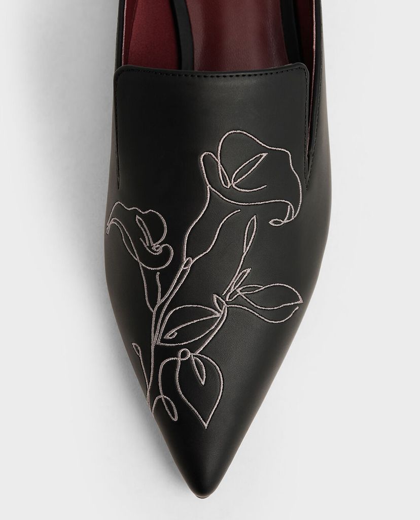 CHARLES & KEITH - Giày đế bệt Floral Embroidered Pointed Toe