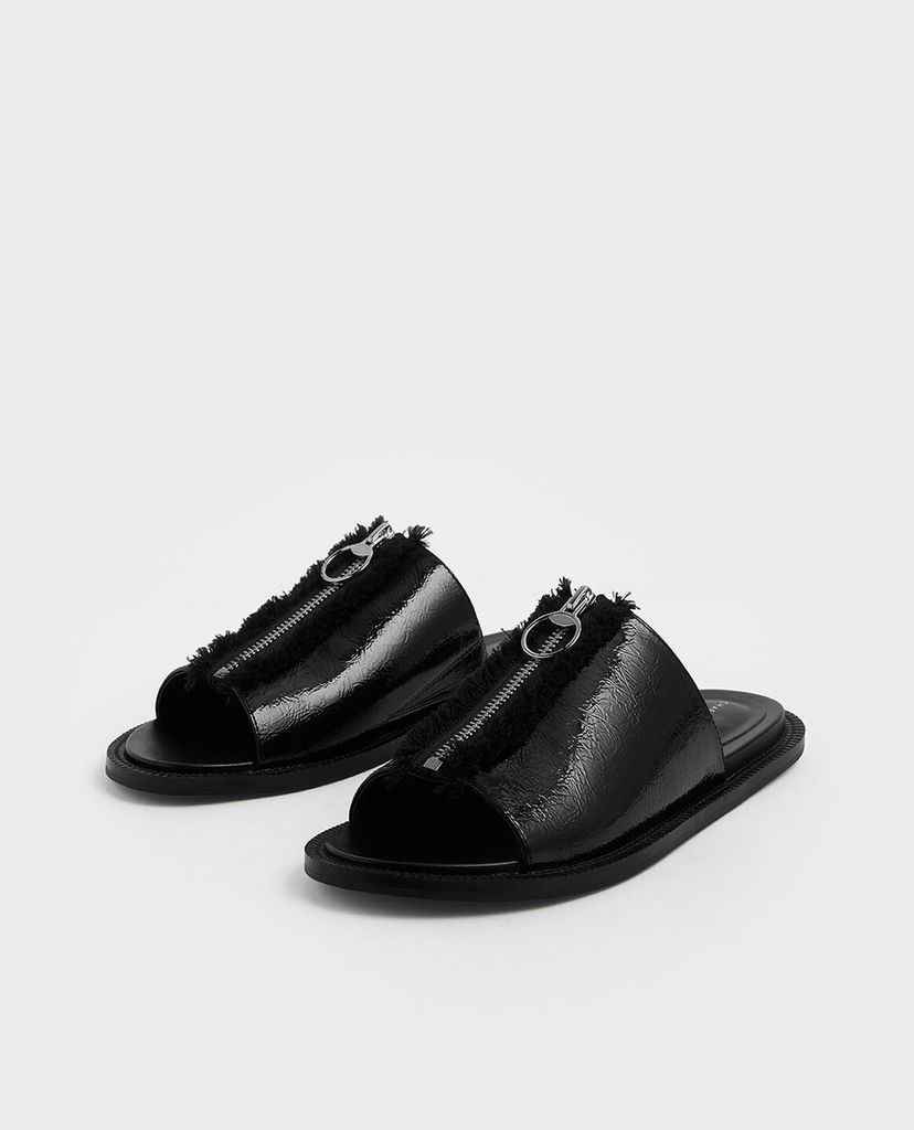 CHARLES & KEITH - Giày sandal nữ phối zip Wrinkled Patent