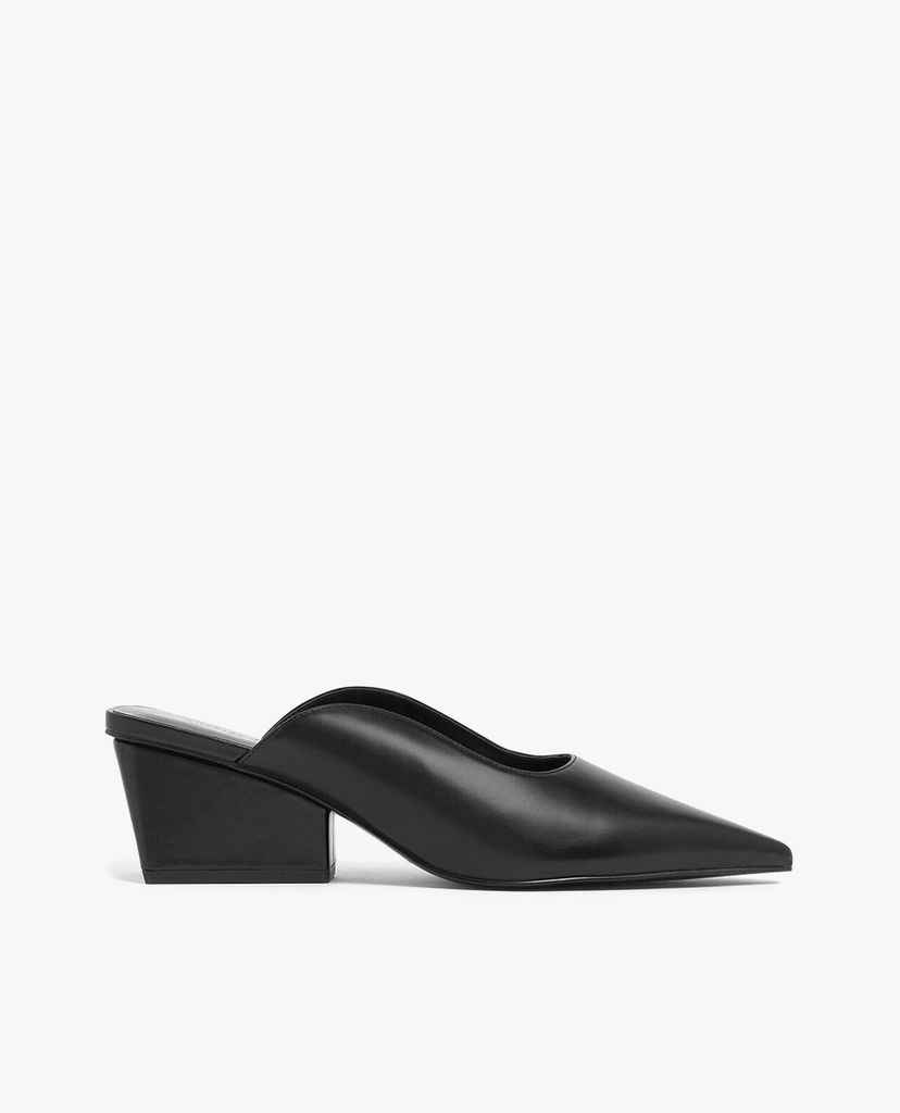 CHARLES & KEITH - Giày cao gót đế vuông Pointed Toe Wedge Heel Mules