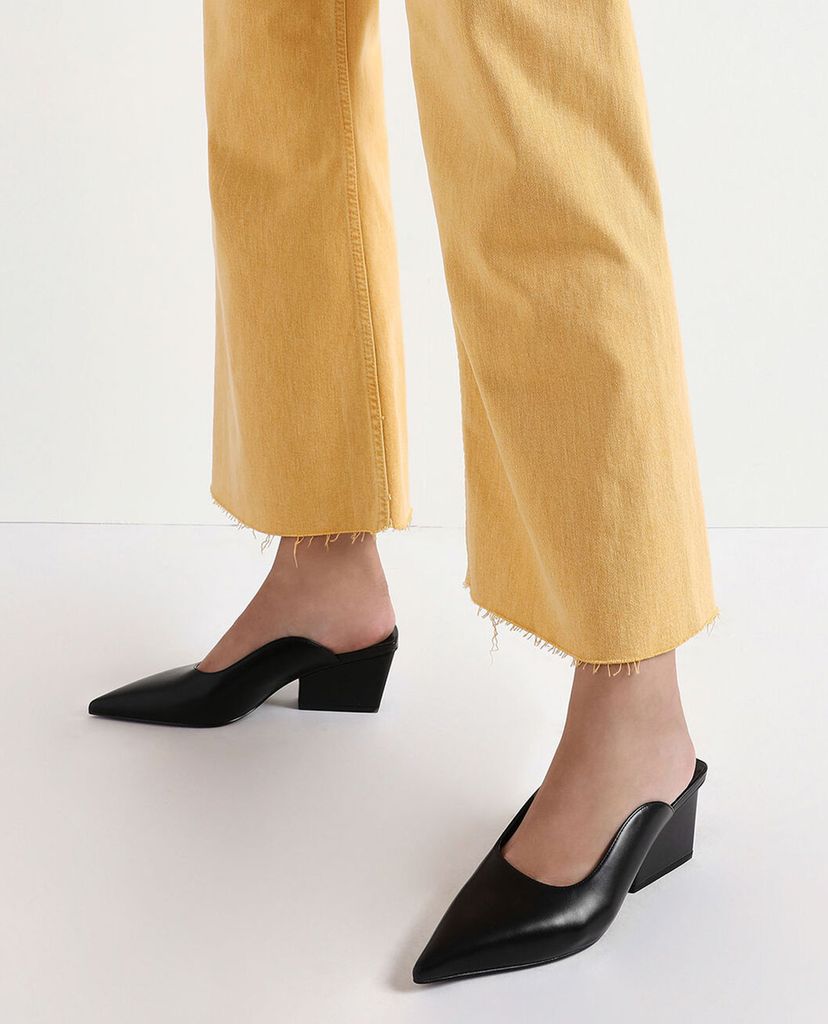 CHARLES & KEITH - Giày cao gót đế vuông Pointed Toe Wedge Heel Mules