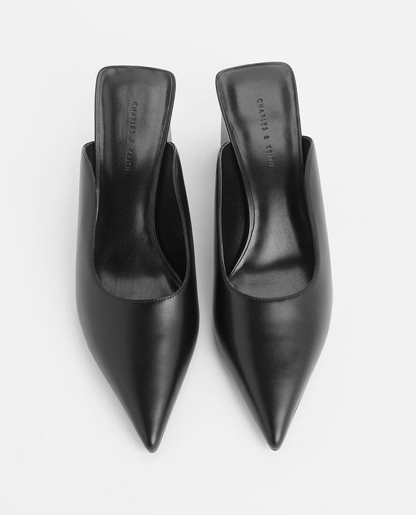 CHARLES & KEITH - Giày cao gót đế vuông Pointed Toe Wedge Heel Mules