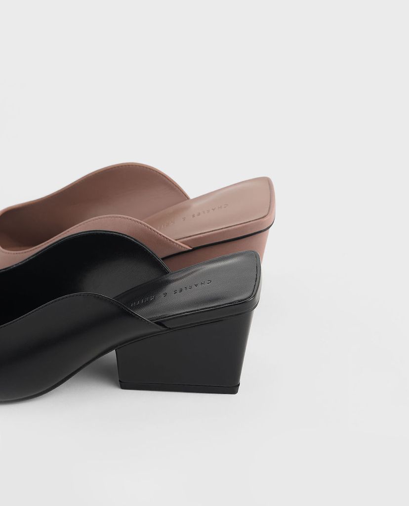CHARLES & KEITH - Giày cao gót đế vuông Pointed Toe Wedge Heel Mules