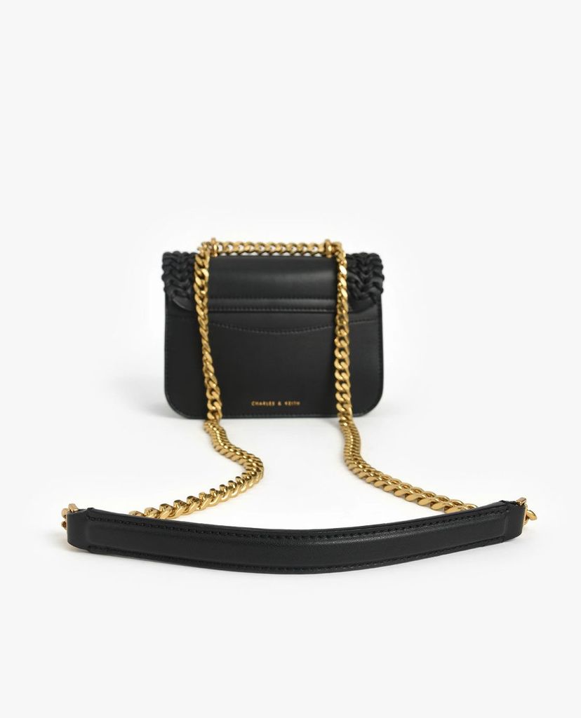 CHARLES & KEITH - Túi đeo vai nữ chữ nhật nắp gập phối chi tiết dệt thời trang