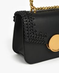 CHARLES & KEITH - Túi đeo vai nữ chữ nhật nắp gập phối chi tiết dệt thời trang