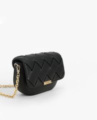 CHARLES & KEITH - Túi đeo vai hình bán nguyệt nắp gập Woven