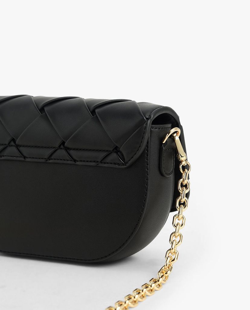 CHARLES & KEITH - Túi đeo vai hình bán nguyệt nắp gập Woven