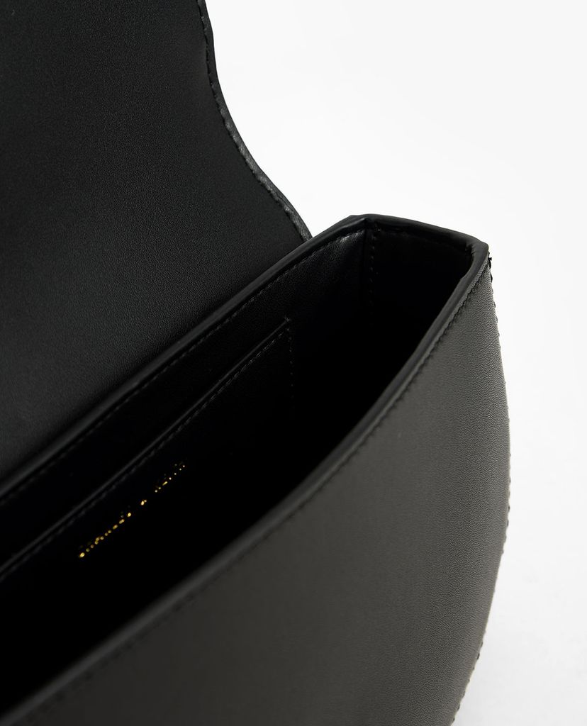 CHARLES & KEITH - Túi đeo vai hình bán nguyệt nắp gập Woven