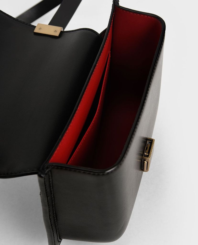 CHARLES & KEITH - Túi đeo vai nữ chữ nhật Metallic Push Lock