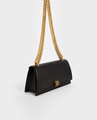 CHARLES & KEITH - Túi đeo vai nữ phom chữ nhật Chain Strap Trapeze