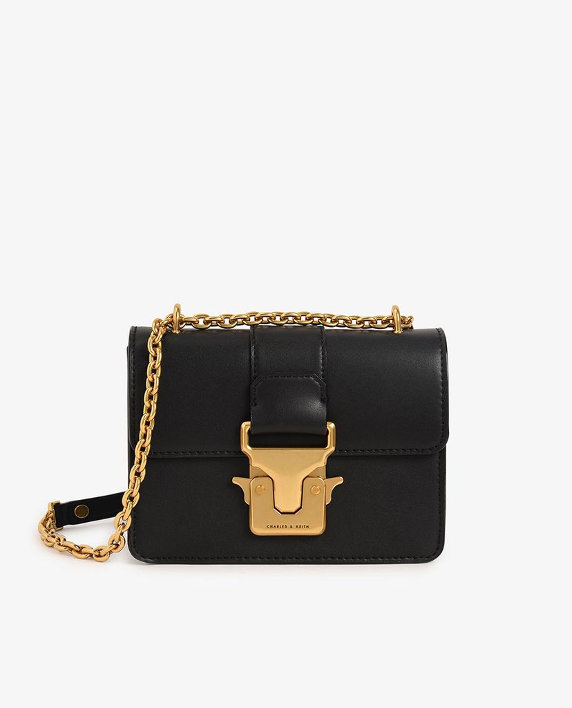 CHARLES & KEITH - Túi đeo vai nữ chữ nhật Double Handle Metallic
