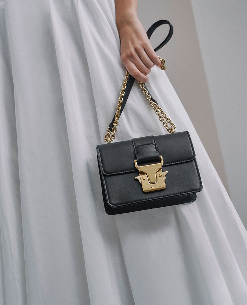 CHARLES & KEITH - Túi đeo vai nữ chữ nhật Double Handle Metallic