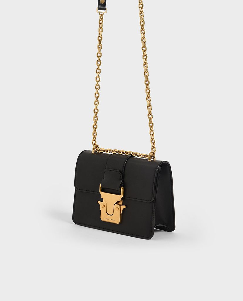CHARLES & KEITH - Túi đeo vai nữ chữ nhật Double Handle Metallic