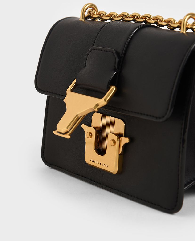 CHARLES & KEITH - Túi đeo vai nữ chữ nhật Double Handle Metallic