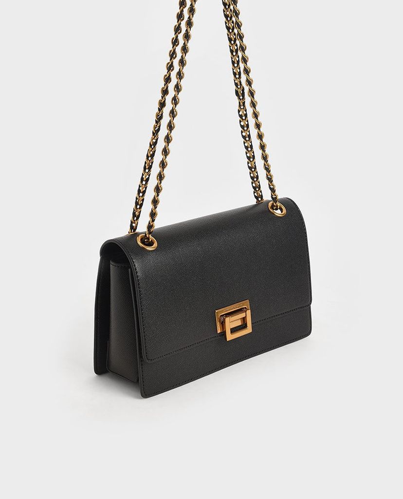 CHARLES & KEITH - Túi đeo vai nữ chữ nhật Chain Strap Evening