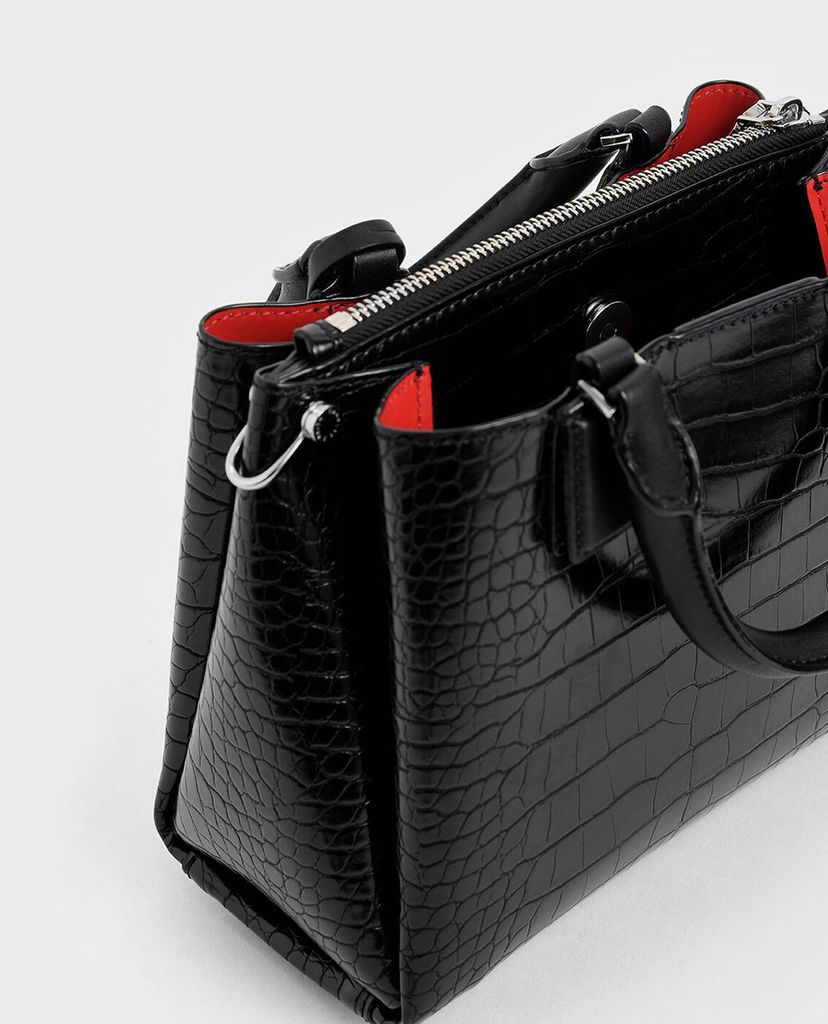 CHARLES & KEITH - Túi xách tay nữ Croc Effect Structured
