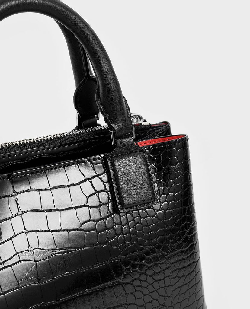 CHARLES & KEITH - Túi xách tay nữ Croc Effect Structured