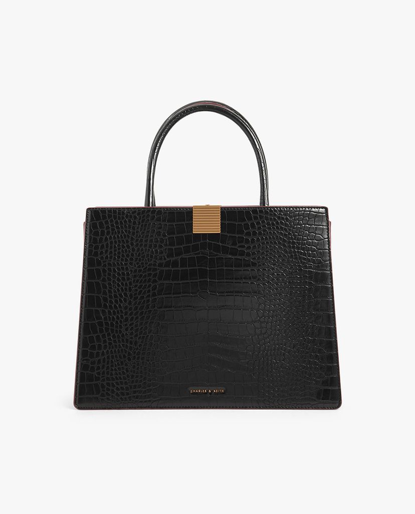 CHARLES & KEITH - Túi xách tay nữ chữ nhật Croc Effect Double Handle