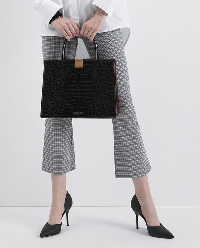 CHARLES & KEITH - Túi xách tay nữ chữ nhật Croc Effect Double Handle