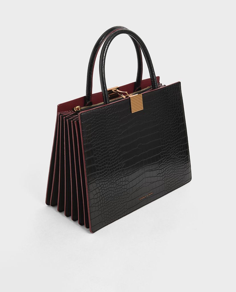 CHARLES & KEITH - Túi xách tay nữ chữ nhật Croc Effect Double Handle