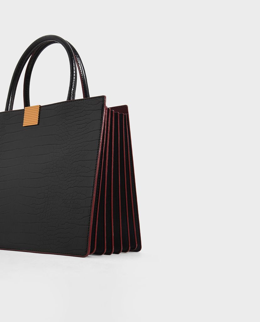 CHARLES & KEITH - Túi xách tay nữ chữ nhật Croc Effect Double Handle