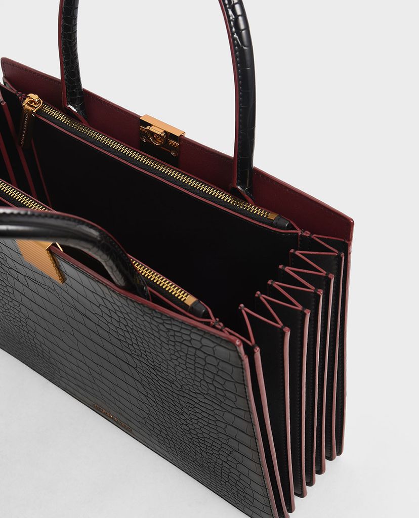 CHARLES & KEITH - Túi xách tay nữ chữ nhật Croc Effect Double Handle