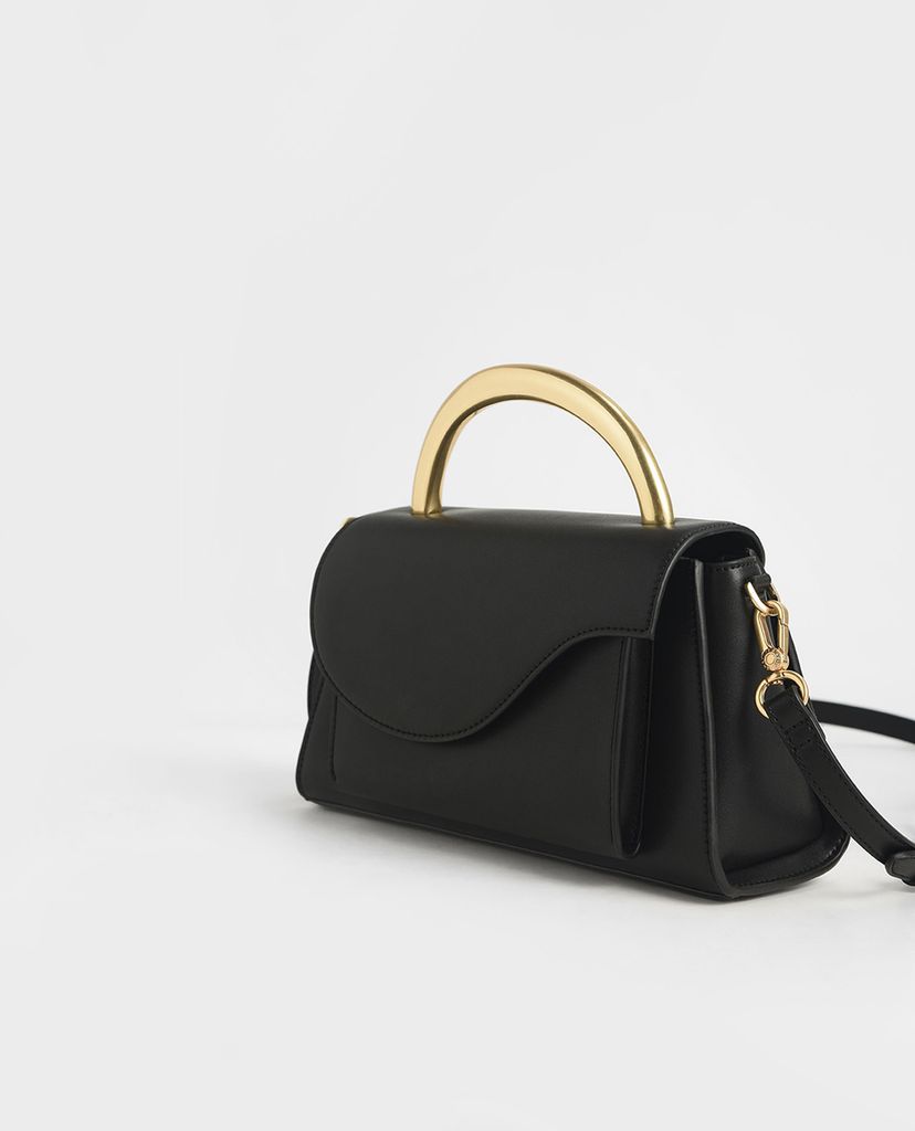 CHARLES & KEITH - Túi xách tay nữ chữ nhật Angular Flap Metallic Top
