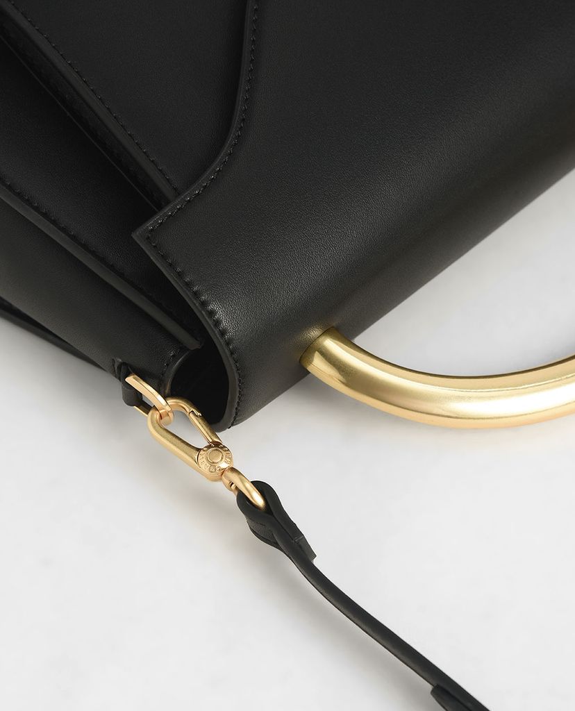 CHARLES & KEITH - Túi xách tay nữ chữ nhật Angular Flap Metallic Top