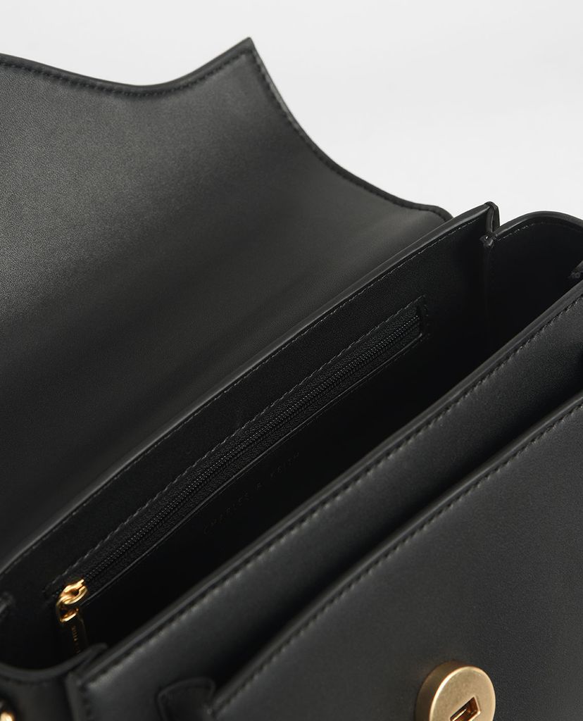 CHARLES & KEITH - Túi xách tay nữ chữ nhật Angular Flap Metallic Top