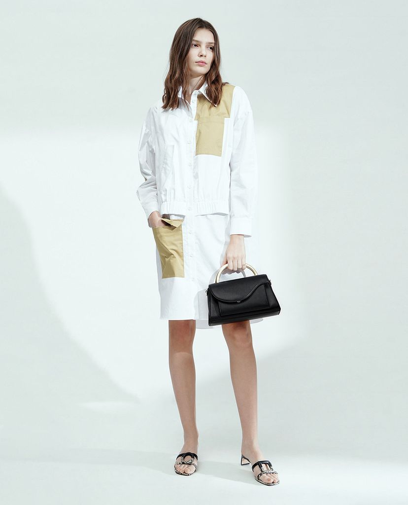 CHARLES & KEITH - Túi xách tay nữ chữ nhật Angular Flap Metallic Top