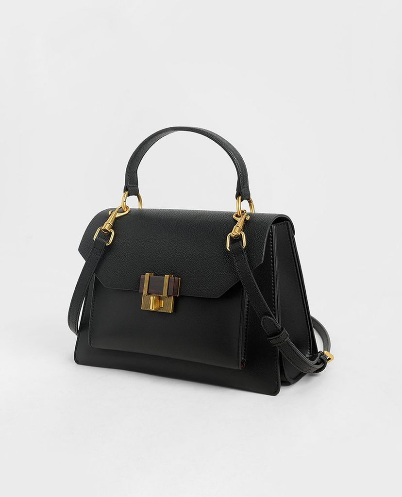 CHARLES & KEITH - Túi xách tay hình thang Stone Embellished Geometric