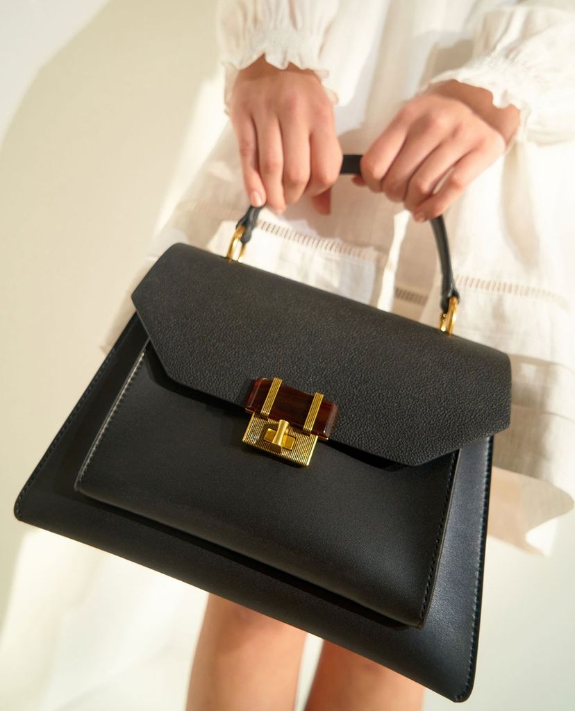CHARLES & KEITH - Túi xách tay hình thang Stone Embellished Geometric