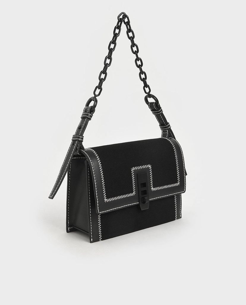 CHARLES & KEITH - Túi xách nữ nắp gập chữ nhật Turn Lock Chain