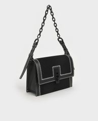 CHARLES & KEITH - Túi xách nữ nắp gập chữ nhật Turn Lock Chain