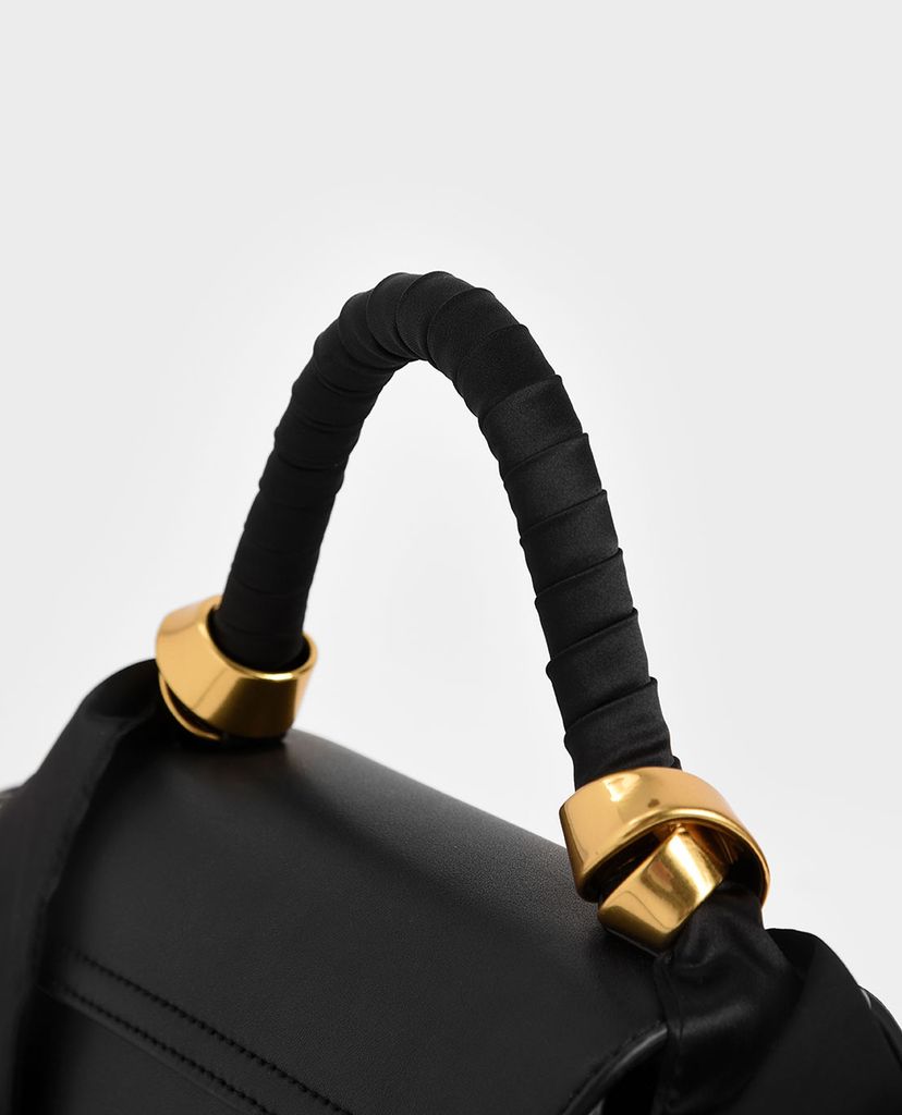 CHARLES & KEITH - Túi xách tay nữ chữ nhật Satin Pleated Scarf Trapeze