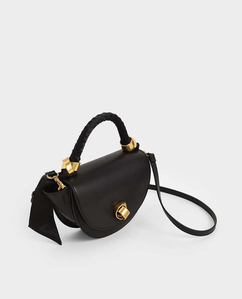 CHARLES & KEITH - Túi xách tay nữ hình bán nguyệt Satin Pleated Scarf