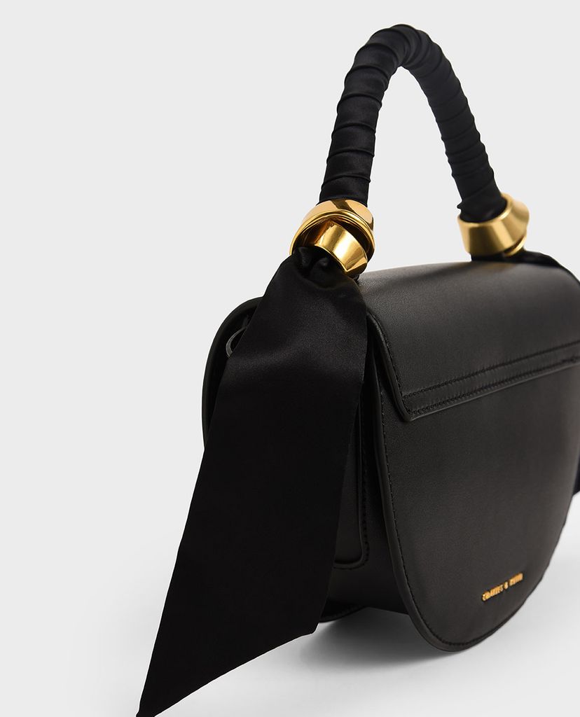 CHARLES & KEITH - Túi xách tay nữ hình bán nguyệt Satin Pleated Scarf