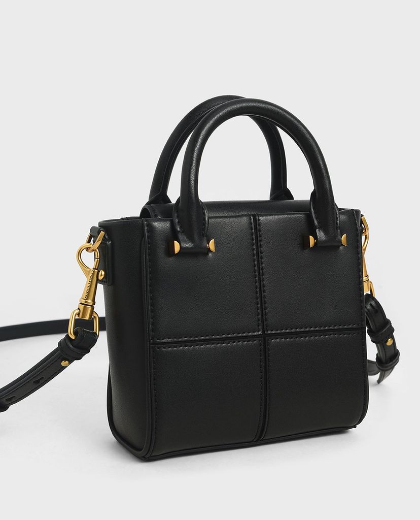 CHARLES & KEITH - Túi xách tay nữ phom vuông Textured Panelled