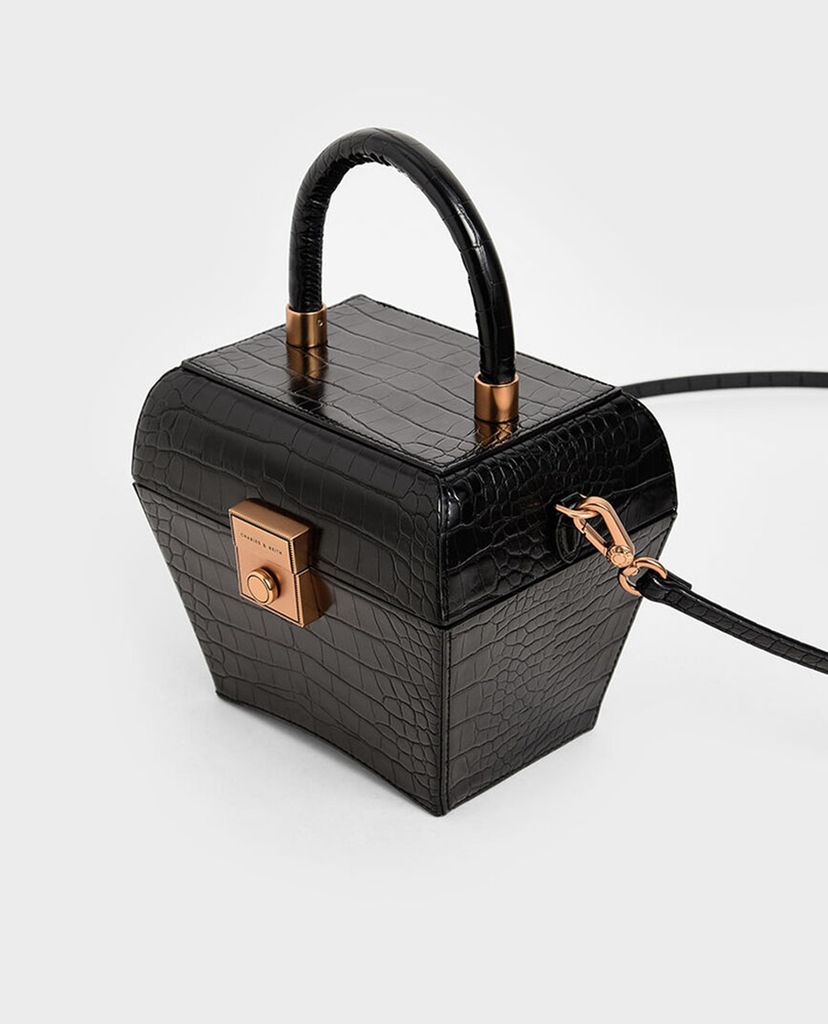 CHARLES & KEITH - Túi xách tay hình hộp Croc Effect Sculptural