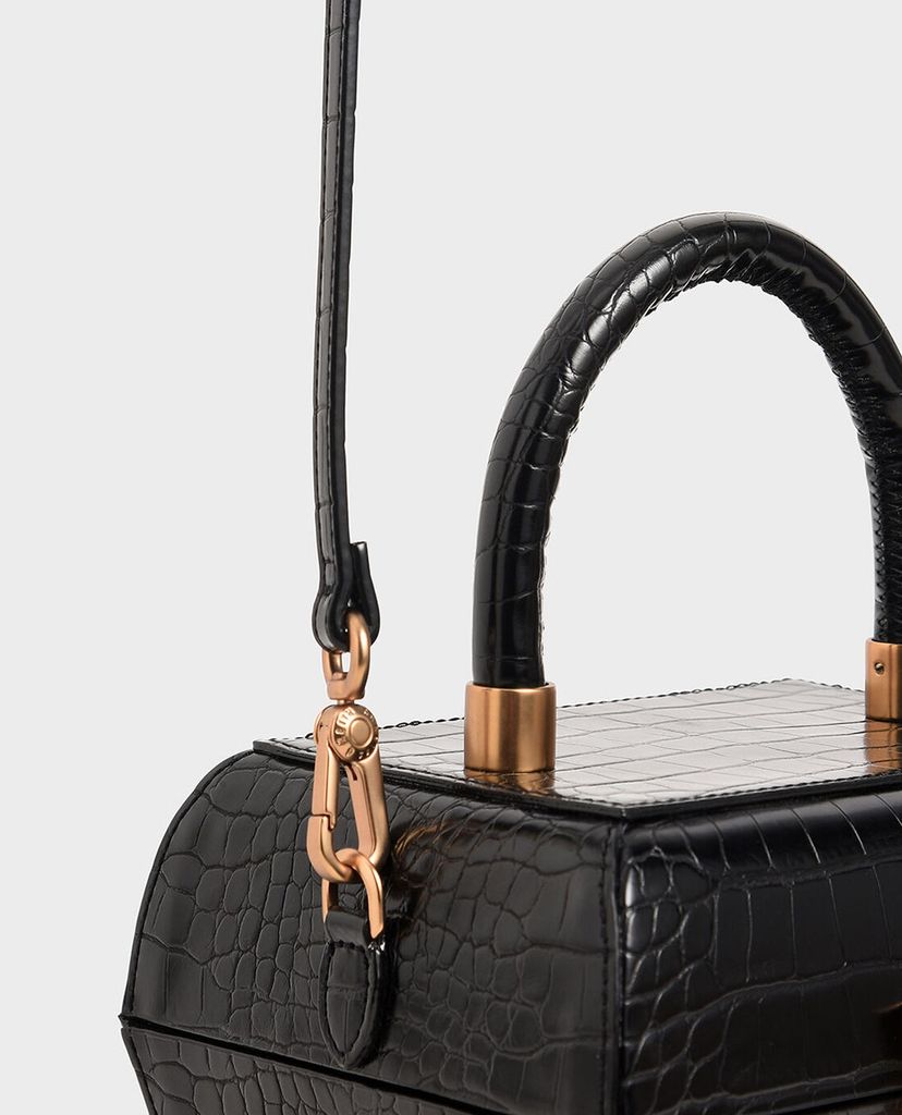 CHARLES & KEITH - Túi xách tay hình hộp Croc Effect Sculptural
